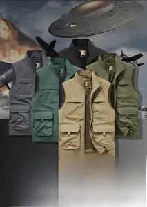 Outdoor tactical fishing vest in five colors showing multi-pocket design and stand collar