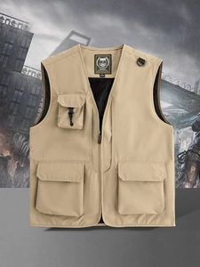 Khaki Herren Weste mit vielen Taschen für Outdoor und Angeln, atmungsaktives Netzfutter