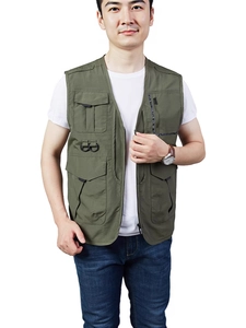 Outdoor-Weste für Herren in Armeegrün mit vielen Taschen und schnelltrocknendem Nylon-Gewebe
