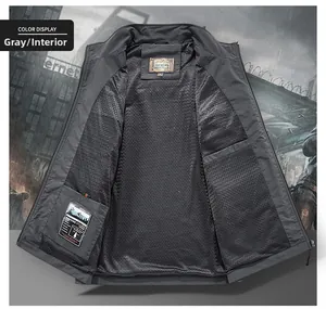 Detail of outdoor vest featuring breathable black mesh lining and inner zipper pocket