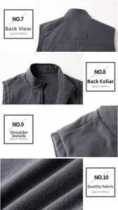 Detail view of the back and fleece fabric texture on a casual grey men's fishing vest