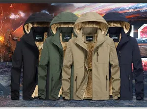 Detailed view of fleece lining in men's thick hooded jackets available in four colors