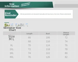 Size chart for men's sun protection jacket with length, chest, and sleeve measurements