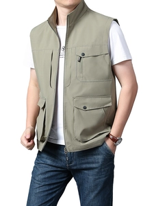 Gilet cargo d'extérieur pour homme avec de nombreuses poches et col montant moderne