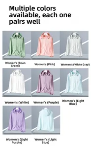 Matrix view of UV protection sun shirts showing multiple colors and hooded zip designs