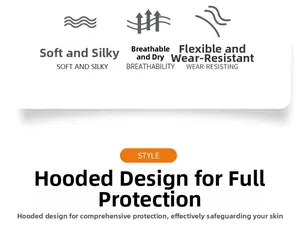Detail view of hooded sun protection jacket showing soft breathable fabric and durability