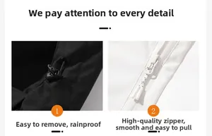 Detail view of the waterproof drawstring toggle and smooth zipper on this outdoor jacket