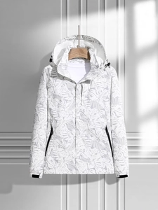 Hooded Outdoor Windbreaker Polyester Waterproof Jacket Breathable Tropical Leaf Print Coat For Men Women Casual Sportswear