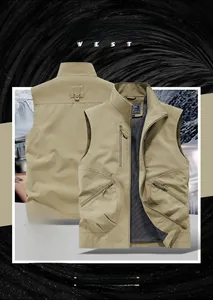 Détails du gilet cargo kaki avec poches multiples et doublure en maille respirante