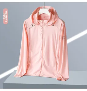 Detail view of pink women's UV jacket featuring hood and breathable mesh underarm vents