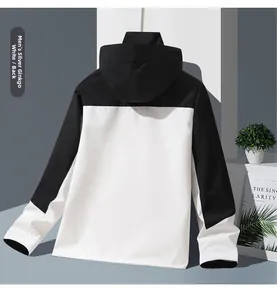 Back view of a men's waterproof hooded jacket in white and black minimalist design