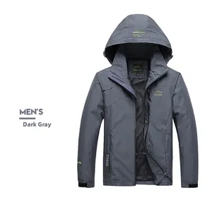 Detail of dark grey outdoor jacket with breathable mesh lining and adjustable hood