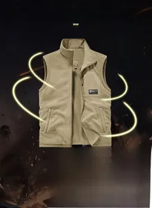 Detail showing khaki fleece vest lining with heat retention features and zippered pockets