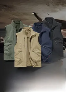 Detail showing outdoor fleece-lined vests in four colors with windproof zipper pockets