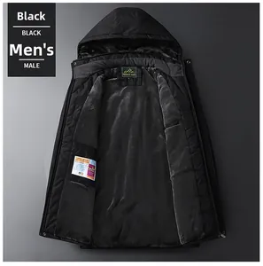 Detail of men's black hooded outdoor jacket featuring warm grey fleece lining and soft texture