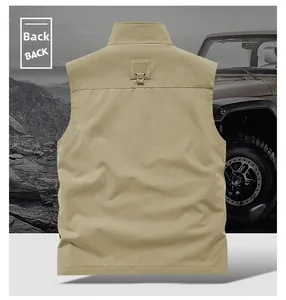 Vue arrière du gilet tactique extérieur kaki avec col montant et tissu résistant