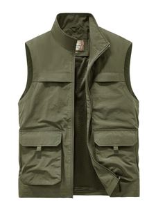 Men's outdoor utility vest in army green with multi-pockets and breathable mesh lining