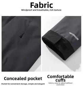 Détails des poignets réglables en velcro et poches cachées d'une veste grise