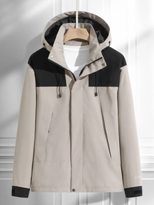 Coupe-vent Extérieur à Capuche Unisexe 100% Polyester Imperméable Respirant Veste Color Block Hommes Femmes Sport