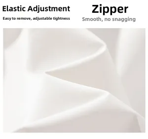 Detail view of smooth zipper and adjustable elastic drawstring on a white outdoor jacket