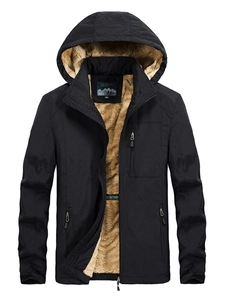 Men's thick thermal winter parka with fleece lining and detachable hood in black