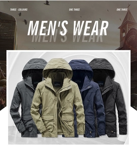 Detail showing adjustable drawstring hood and utility pockets on windproof outdoor jacket