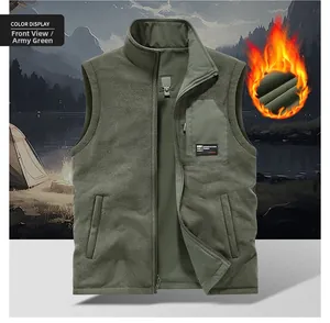 Detail of fleece lining on army green vest showing thick thermal material and zipper pocket