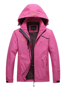 Women's rose red outdoor hooded windbreaker with breathable mesh lining and sport design