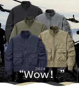 Men's bomber jackets in multiple colors with classic ribbed stand collar and cargo pockets