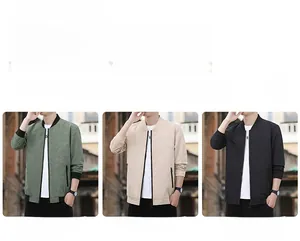Detailed close-up showing the sleek bomber jacket in green, khaki, and black colors