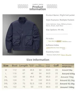 Detailed size chart for men's standing collar jacket showing chest and length measurements