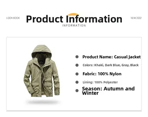 Detail specifications of khaki men's outdoor jacket with 100% nylon and polyester lining