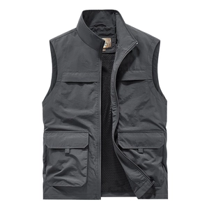 Men Outdoor Fishing Vest Multi Pocket Stand Collar Breathable Mesh Lining Windproof Hiking Photography Gilet Waistcoat