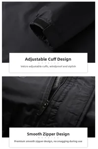 Detail of adjustable velcro cuffs and smooth metal zipper on windproof jacket