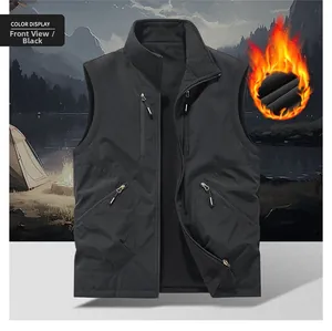 Detail of windproof black outdoor vest with fleece lining and secure zipper pockets