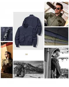 Detailed views of men's slim fit bomber jacket featuring metal zipper and utility sleeve pocket