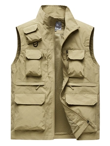 Men's Outdoor Multi-pocket Cargo Vest Breathable Nylon Utility Waistcoat For Fishing Hiking Casual Sleeveless Jacket Top