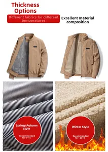 Detail view of corduroy jacket showing contrast between striped lining and thick fleece