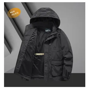Detail of the men's outdoor windbreaker featuring black mesh lining for breathability