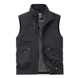 Gilet Cargo Extérieur Homme Col Montant Multi-Poches Décontracté Travail Veste Utilitaire Haut Sans Manches Respirant Doublure Maille Nylon Pêche