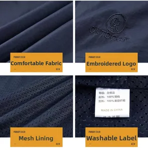 Detailed views of windbreaker featuring durable fabric, outdoor embroidery and mesh lining