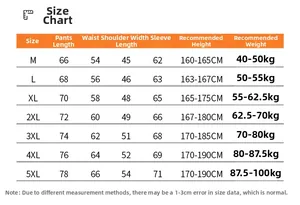 Detailed size chart for winter jackets from M to 5XL with height and weight guides