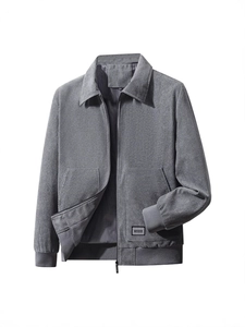 Chaqueta de pana gris oscuro para hombre con cuello de solapa y acabados de canalé