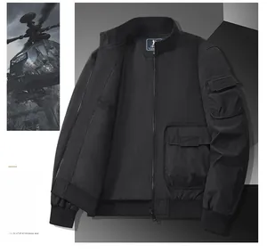 Detail of black flight jacket featuring utility sleeve pockets and ribbed cuffs