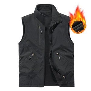 Men's outdoor fleece-lined tactical vest with multiple zipper pockets and stand collar