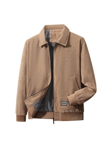 Chaqueta clásica de pana marrón para hombre con bolsillos y puños acanalados holgada