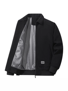 Chaqueta de pana negra para hombre con cremallera y diseño de cuello de solapa clásico