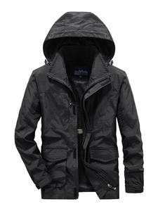 Men's Windproof Outdoor Jacket Removable Hooded Multi Pockets Cargo Style Plus Size Casual Sportswear Coat