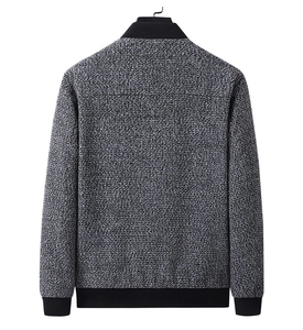 Vue arrière de veste en laine pour hommes avec poignets côtelés et texture en tweed gris