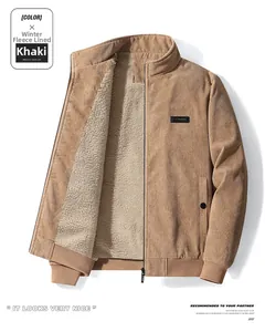 Detail of khaki corduroy winter jacket with warm white fleece lining and ribbed cuffs